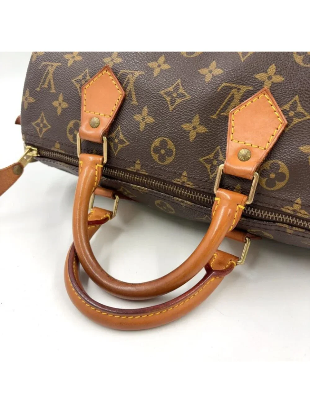Louis Vuitton Speedy 30 Monogram Leather Brown Handbag Gold